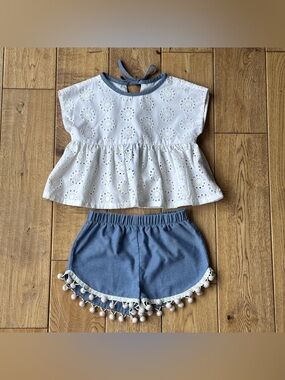 Kelly’s Kids Eyelet and Pom Pom Matching Set size 2